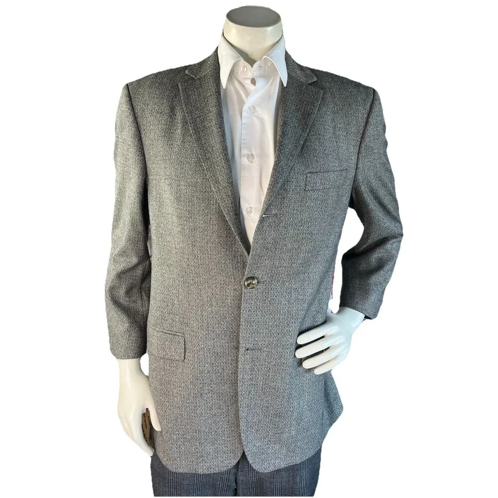 Hugo Boss Blazer Men 40R Rossellini/Movie Grey Geometric Textured Cashmere Wool